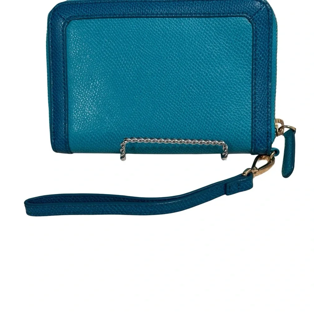 Vera Bradley Leather Two-Tone Teal Wristlet Wallet with Removable Strap Like New - Picture 7 of 12